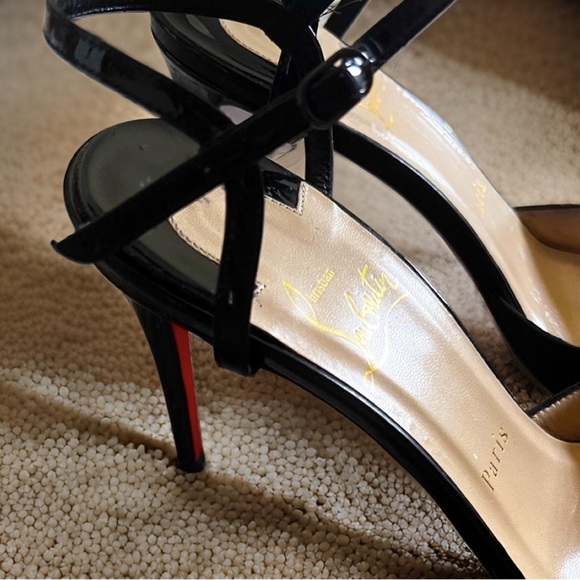 CHRISTIAN LOUBOUTIN JENLOVE ANKLE STRAP POINTED TOE PUMPS BLACK PATENT - Picture 7 of 11